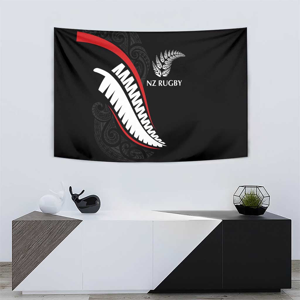 New Zealand Rugby Tapestry Sporty Silver Fern Shape with Maori Tattoos LT03 - Polynesian Pride