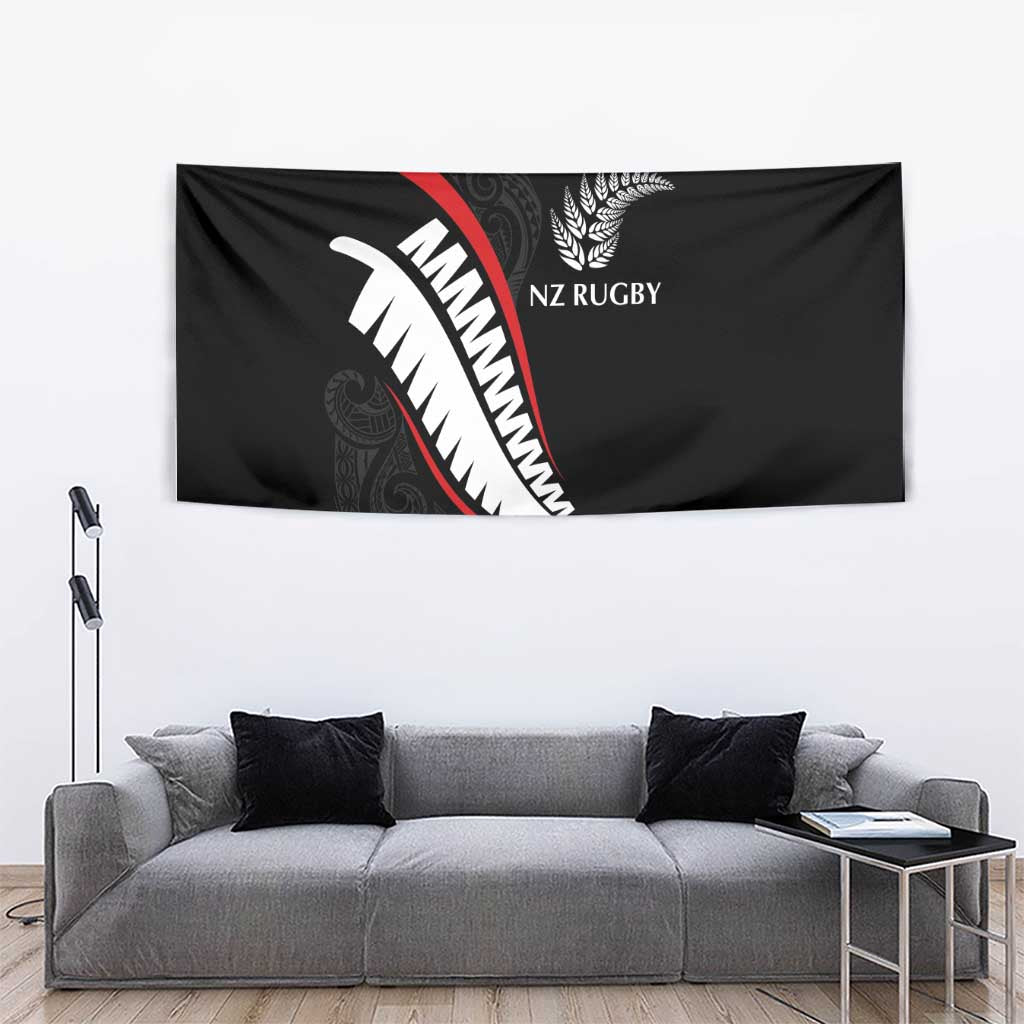 New Zealand Rugby Tapestry Sporty Silver Fern Shape with Maori Tattoos LT03 - Polynesian Pride
