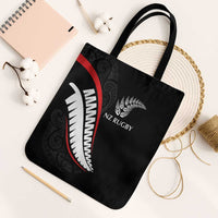 New Zealand Rugby Tote Bag Sporty Silver Fern Shape with Maori Tattoos LT03 Black Strap One Size Black - Polynesian Pride