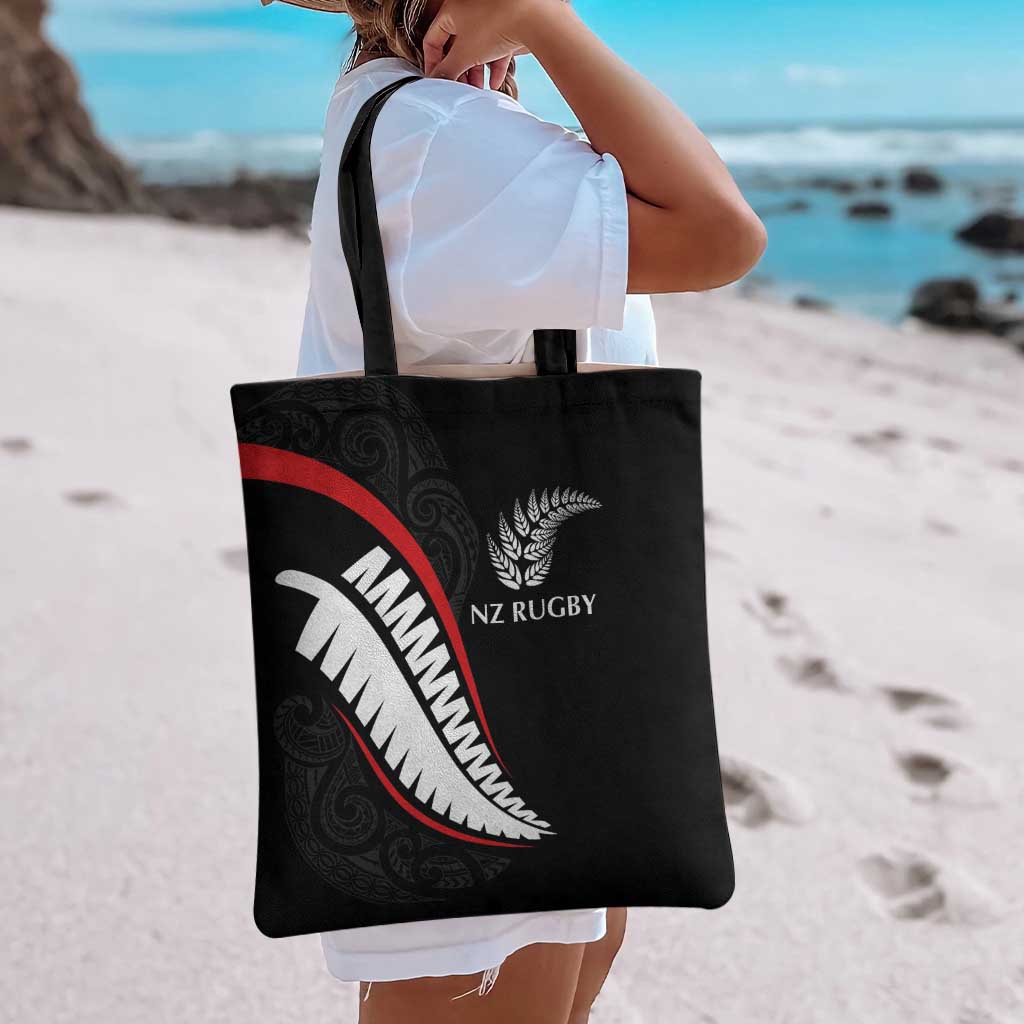 New Zealand Rugby Tote Bag Sporty Silver Fern Shape with Maori Tattoos LT03 - Polynesian Pride