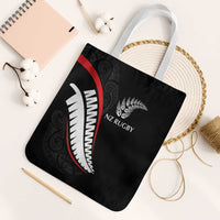 New Zealand Rugby Tote Bag Sporty Silver Fern Shape with Maori Tattoos LT03 White Strap One Size Black - Polynesian Pride
