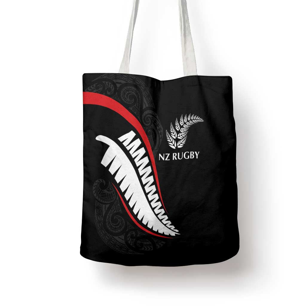 New Zealand Rugby Tote Bag Sporty Silver Fern Shape with Maori Tattoos LT03 - Polynesian Pride