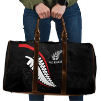 New Zealand Rugby Travel Bag Sporty Silver Fern Shape with Maori Tattoos LT03 Black - Polynesian Pride