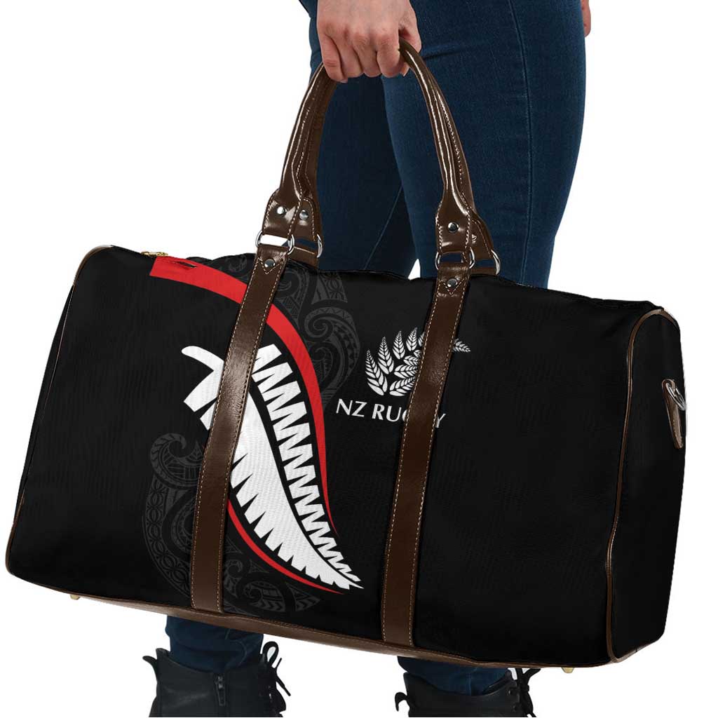 New Zealand Rugby Travel Bag Sporty Silver Fern Shape with Maori Tattoos LT03 - Polynesian Pride