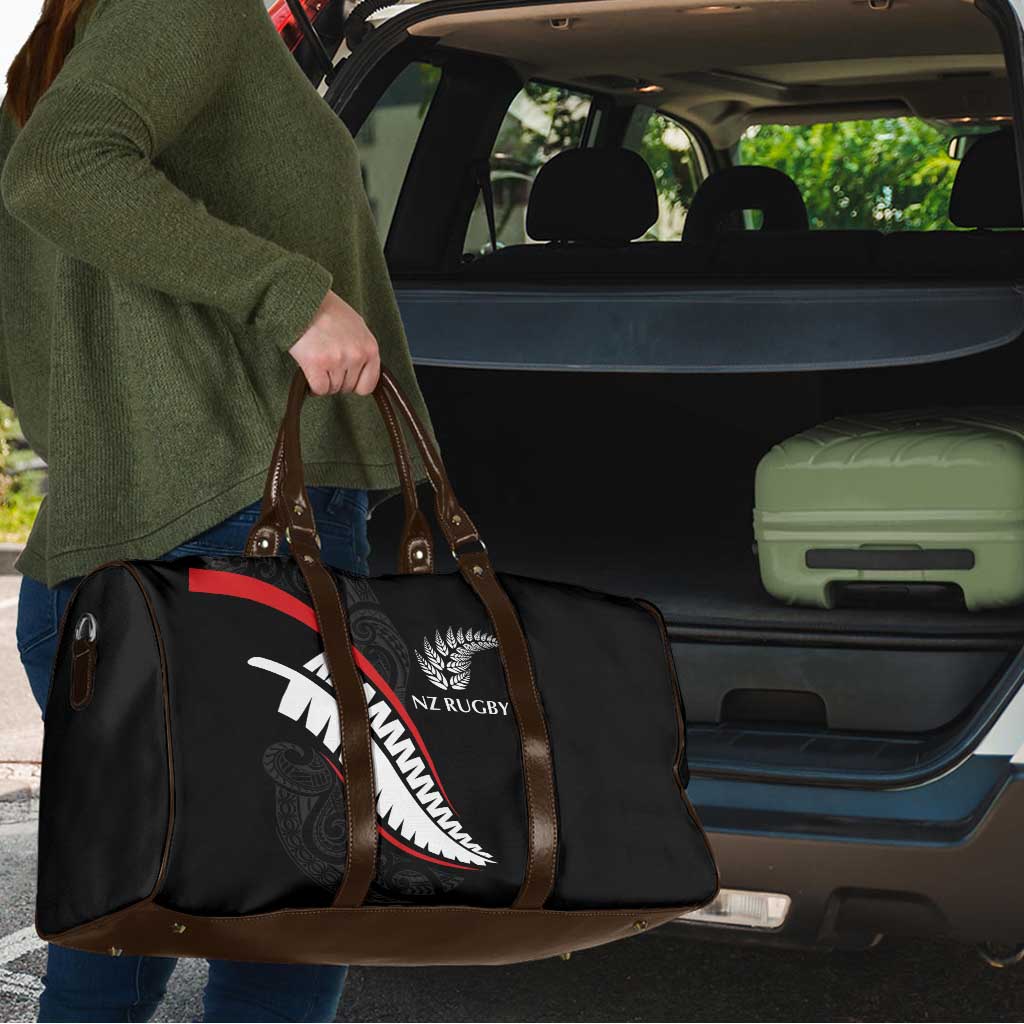 New Zealand Rugby Travel Bag Sporty Silver Fern Shape with Maori Tattoos LT03 - Polynesian Pride