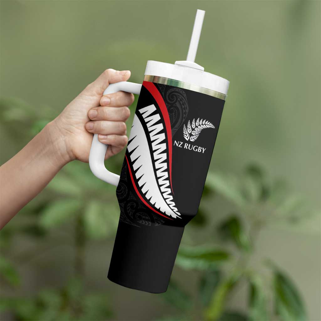 New Zealand Rugby Custom Tumbler With Handle Sporty Silver Fern Shape with Maori Tattoos LT03 - Polynesian Pride