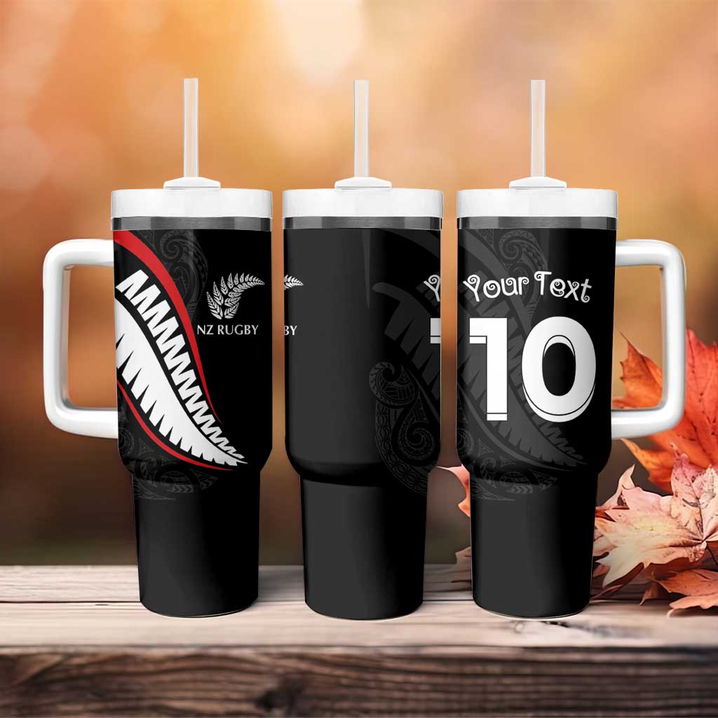 New Zealand Rugby Custom Tumbler With Handle Sporty Silver Fern Shape with Maori Tattoos LT03 - Polynesian Pride