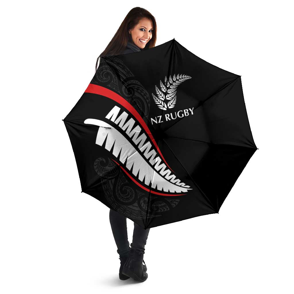 New Zealand Rugby Umbrella Sporty Silver Fern Shape with Maori Tattoos LT03 - Polynesian Pride