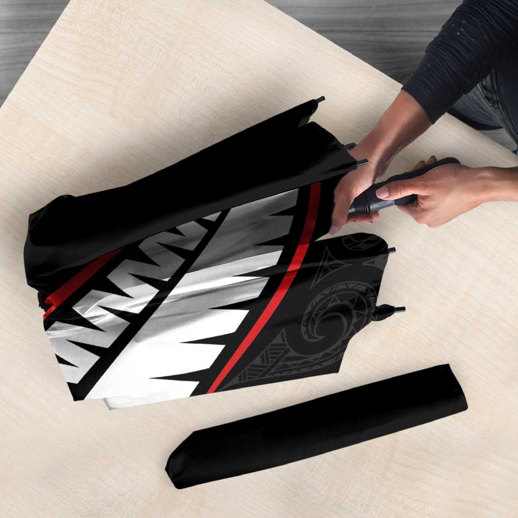 New Zealand Rugby Umbrella Sporty Silver Fern Shape with Maori Tattoos LT03 - Polynesian Pride