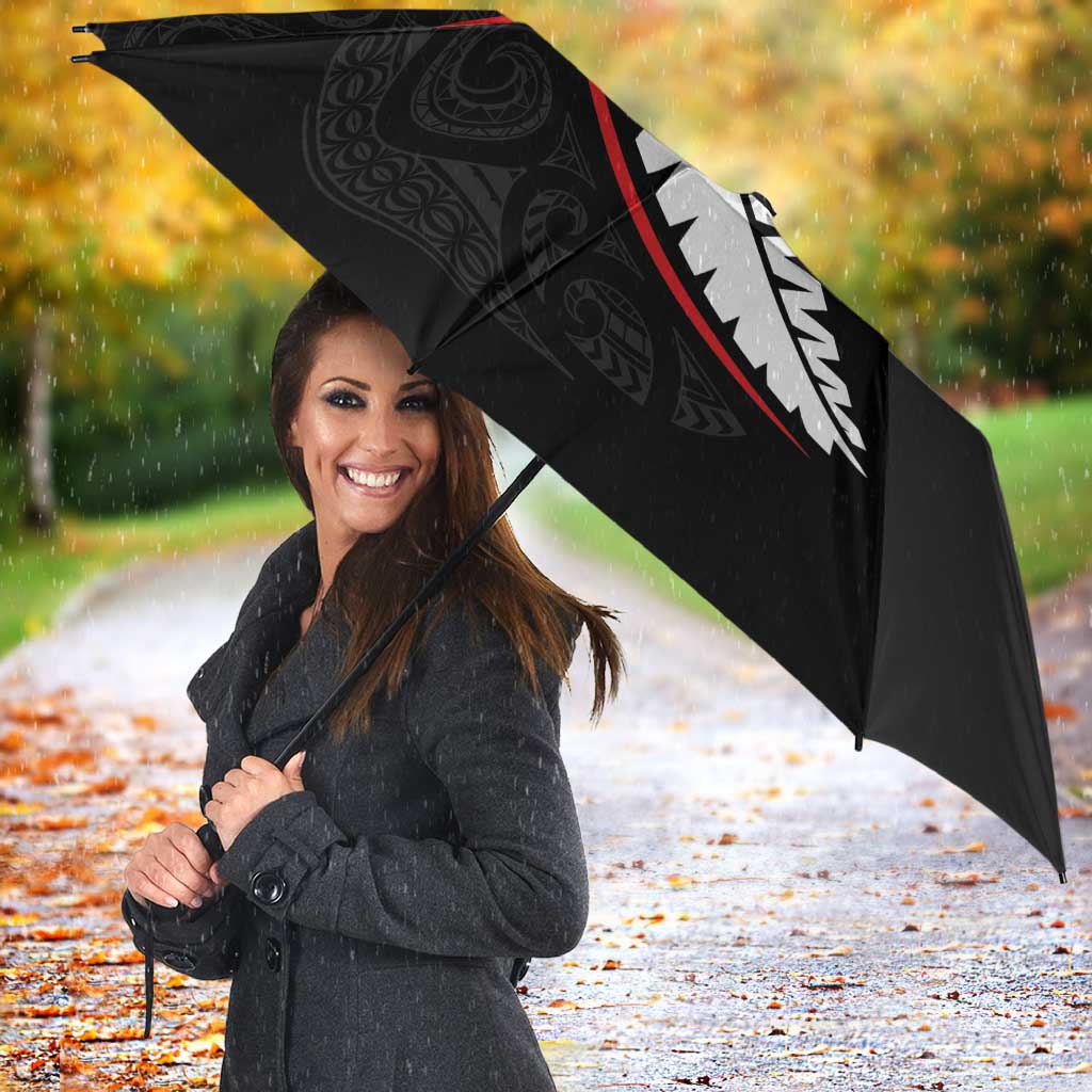 New Zealand Rugby Umbrella Sporty Silver Fern Shape with Maori Tattoos LT03 - Polynesian Pride