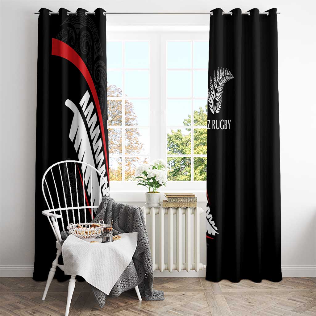New Zealand Rugby Window Curtain Sporty Silver Fern Shape with Maori Tattoos LT03 - Polynesian Pride