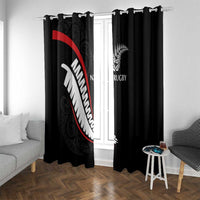 New Zealand Rugby Window Curtain Sporty Silver Fern Shape with Maori Tattoos LT03 With Grommets Black - Polynesian Pride