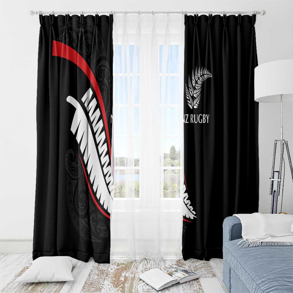 New Zealand Rugby Window Curtain Sporty Silver Fern Shape with Maori Tattoos LT03 - Polynesian Pride