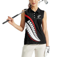 New Zealand Rugby Custom Women Sleeveless Polo Shirt Sporty Silver Fern Shape with Maori Tattoos LT03 - Polynesian Pride