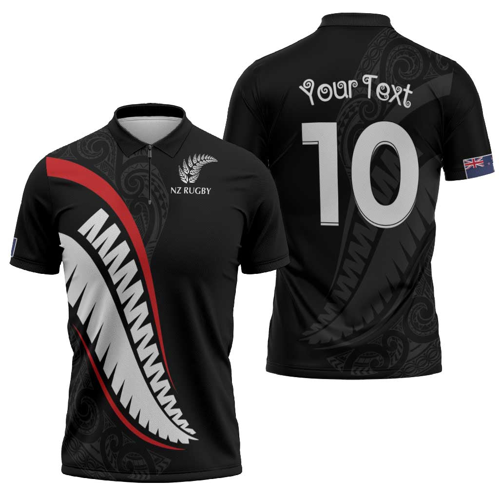 New Zealand Rugby Custom Zipper Polo Shirt Sporty Silver Fern Shape with Maori Tattoos LT03 - Polynesian Pride