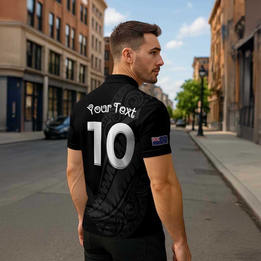 New Zealand Rugby Custom Zipper Polo Shirt Sporty Silver Fern Shape with Maori Tattoos LT03 - Polynesian Pride