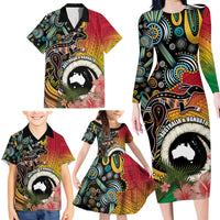 Vanuatu and Australia Together Family Matching Long Sleeve Bodycon Dress and Hawaiian Shirt Kangaroo with Pig Tusk Indigenous Pattern LT03 - Polynesian Pride