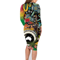 Vanuatu and Australia Together Family Matching Long Sleeve Bodycon Dress and Hawaiian Shirt Kangaroo with Pig Tusk Indigenous Pattern LT03 - Polynesian Pride