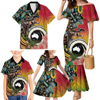 Vanuatu and Australia Together Family Matching Mermaid Dress and Hawaiian Shirt Kangaroo with Pig Tusk Indigenous Pattern LT03 - Polynesian Pride