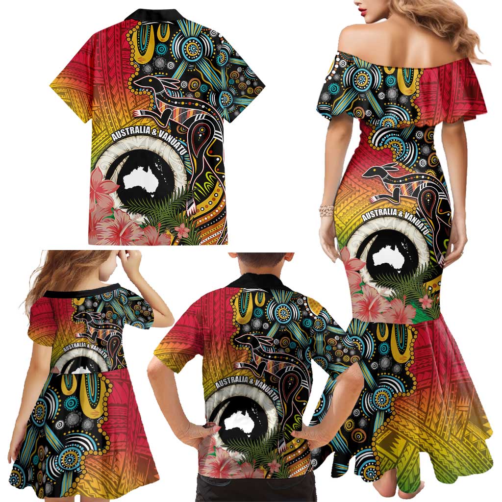 Vanuatu and Australia Together Family Matching Mermaid Dress and Hawaiian Shirt Kangaroo with Pig Tusk Indigenous Pattern LT03 - Polynesian Pride