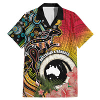 Vanuatu and Australia Together Family Matching Mermaid Dress and Hawaiian Shirt Kangaroo with Pig Tusk Indigenous Pattern LT03 Dad's Shirt - Short Sleeve Black - Polynesian Pride