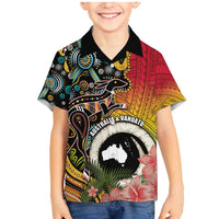 Vanuatu and Australia Together Family Matching Mermaid Dress and Hawaiian Shirt Kangaroo with Pig Tusk Indigenous Pattern LT03 Son's Shirt Black - Polynesian Pride