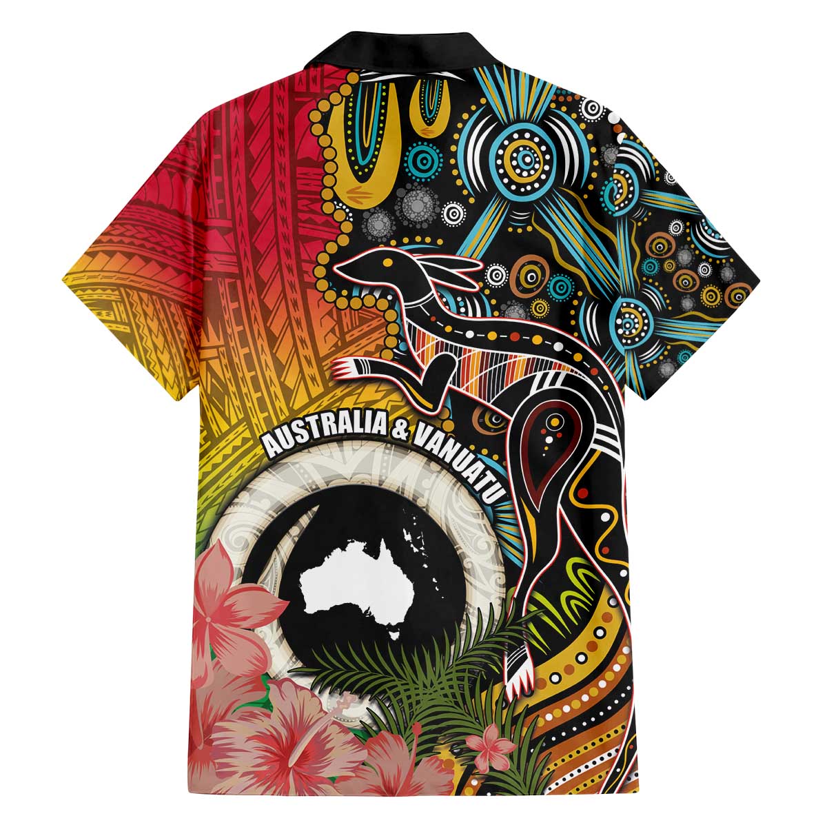 Vanuatu and Australia Together Family Matching Off The Shoulder Long Sleeve Dress and Hawaiian Shirt Kangaroo with Pig Tusk Indigenous Pattern LT03 - Polynesian Pride