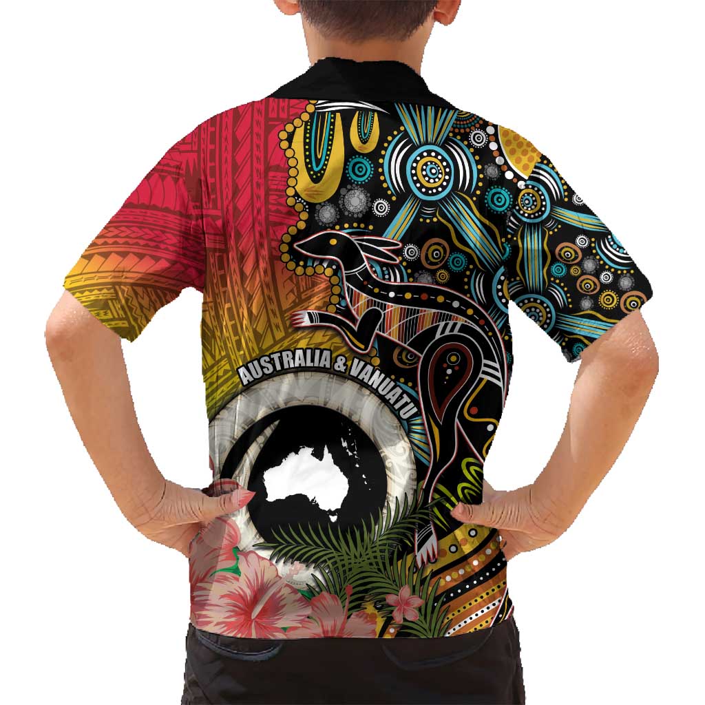 Vanuatu and Australia Together Family Matching Off Shoulder Maxi Dress and Hawaiian Shirt Kangaroo with Pig Tusk Indigenous Pattern LT03 - Polynesian Pride