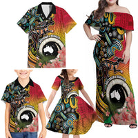 Vanuatu and Australia Together Family Matching Off Shoulder Maxi Dress and Hawaiian Shirt Kangaroo with Pig Tusk Indigenous Pattern LT03 - Polynesian Pride