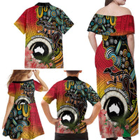 Vanuatu and Australia Together Family Matching Off Shoulder Maxi Dress and Hawaiian Shirt Kangaroo with Pig Tusk Indigenous Pattern LT03 - Polynesian Pride