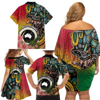 Vanuatu and Australia Together Family Matching Off Shoulder Short Dress and Hawaiian Shirt Kangaroo with Pig Tusk Indigenous Pattern LT03 - Polynesian Pride
