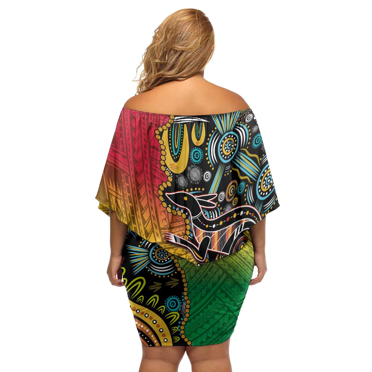 Vanuatu and Australia Together Family Matching Off Shoulder Short Dress and Hawaiian Shirt Kangaroo with Pig Tusk Indigenous Pattern LT03 - Polynesian Pride