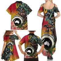 Vanuatu and Australia Together Family Matching Summer Maxi Dress and Hawaiian Shirt Kangaroo with Pig Tusk Indigenous Pattern LT03 - Polynesian Pride