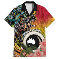 Vanuatu and Australia Together Family Matching Summer Maxi Dress and Hawaiian Shirt Kangaroo with Pig Tusk Indigenous Pattern LT03 Dad's Shirt - Short Sleeve Black - Polynesian Pride
