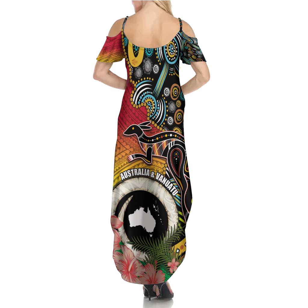 Vanuatu and Australia Together Family Matching Summer Maxi Dress and Hawaiian Shirt Kangaroo with Pig Tusk Indigenous Pattern LT03 - Polynesian Pride