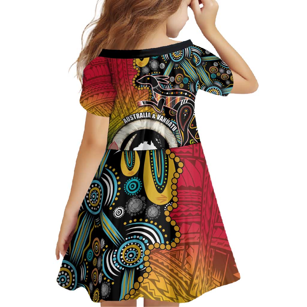 Vanuatu and Australia Together Family Matching Tank Maxi Dress and Hawaiian Shirt Kangaroo with Pig Tusk Indigenous Pattern LT03 - Polynesian Pride