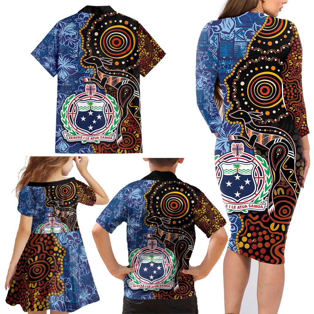 Samoa and Australia Together Family Matching Long Sleeve Bodycon Dress and Hawaiian Shirt Kangaroo and Tribal Hibiscus Aboriginal Pattern LT03 - Polynesian Pride