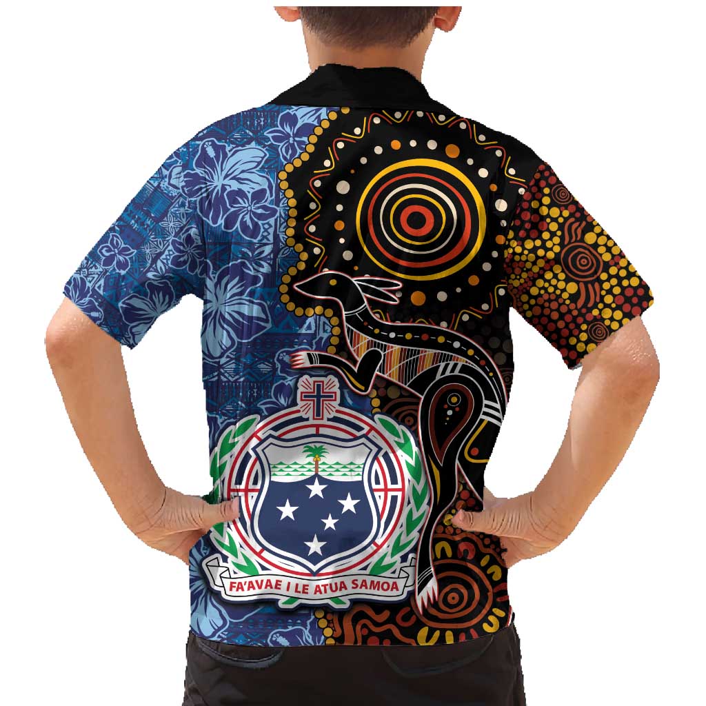 Samoa and Australia Together Family Matching Mermaid Dress and Hawaiian Shirt Kangaroo and Tribal Hibiscus Aboriginal Pattern LT03 - Polynesian Pride