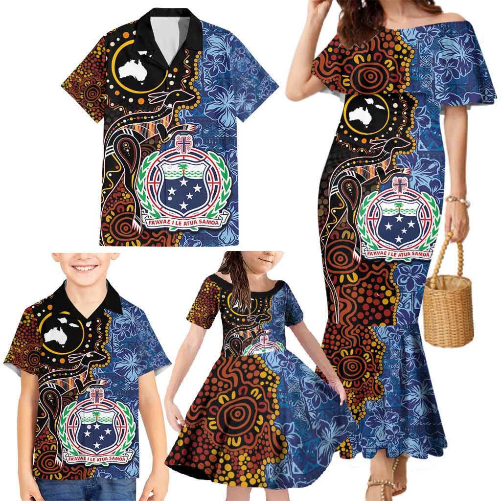 Samoa and Australia Together Family Matching Mermaid Dress and Hawaiian Shirt Kangaroo and Tribal Hibiscus Aboriginal Pattern LT03 - Polynesian Pride