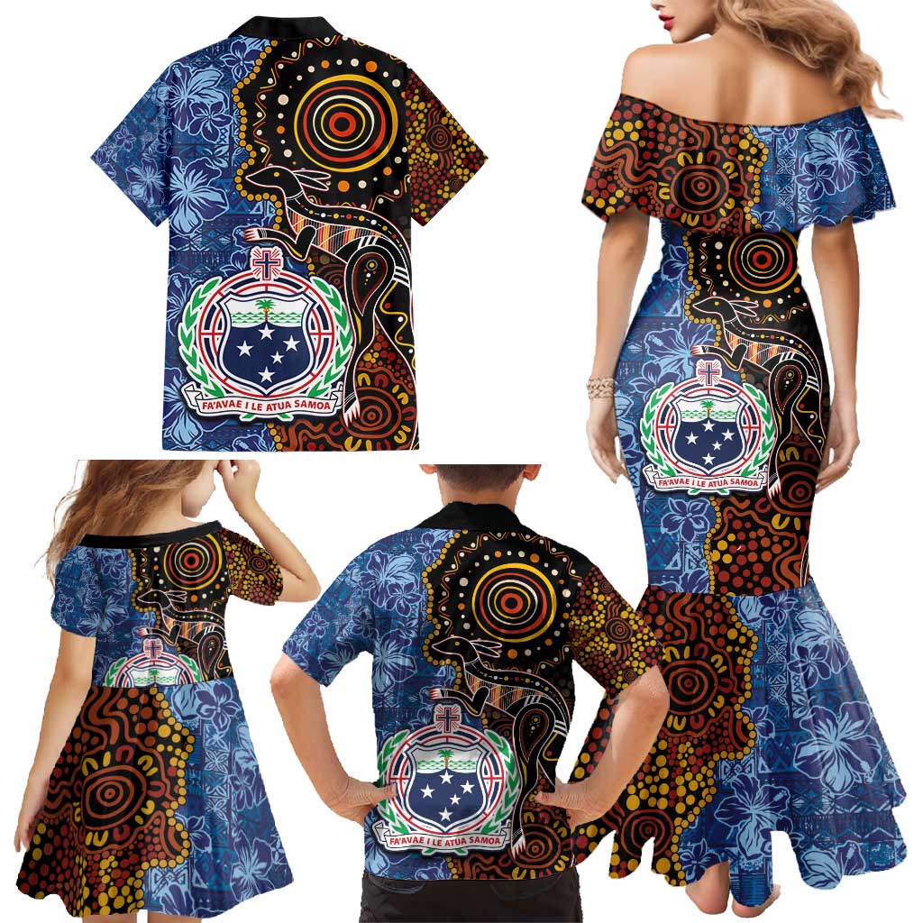 Samoa and Australia Together Family Matching Mermaid Dress and Hawaiian Shirt Kangaroo and Tribal Hibiscus Aboriginal Pattern LT03 - Polynesian Pride