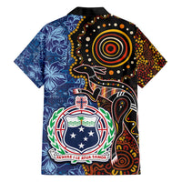 Samoa and Australia Together Family Matching Off The Shoulder Long Sleeve Dress and Hawaiian Shirt Kangaroo and Tribal Hibiscus Aboriginal Pattern LT03 - Polynesian Pride