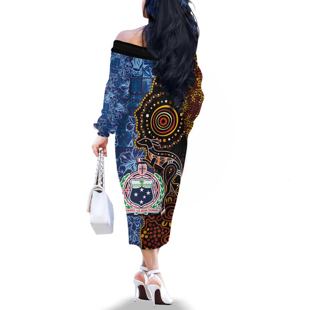 Samoa and Australia Together Family Matching Off The Shoulder Long Sleeve Dress and Hawaiian Shirt Kangaroo and Tribal Hibiscus Aboriginal Pattern LT03 - Polynesian Pride