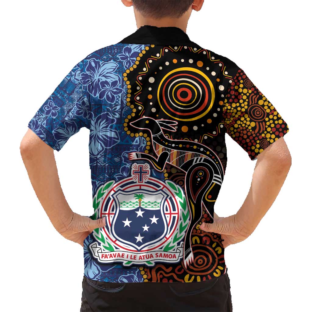 Samoa and Australia Together Family Matching Off Shoulder Maxi Dress and Hawaiian Shirt Kangaroo and Tribal Hibiscus Aboriginal Pattern LT03 - Polynesian Pride