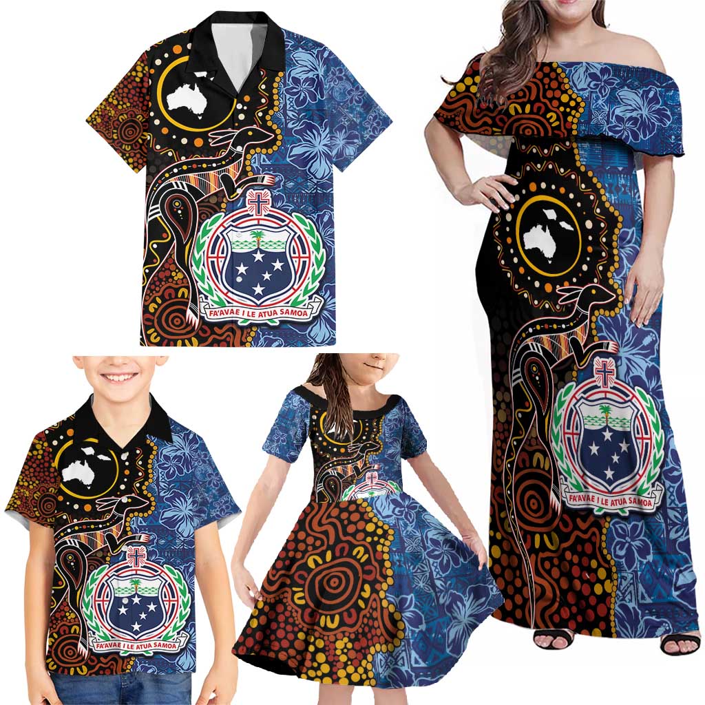 Samoa and Australia Together Family Matching Off Shoulder Maxi Dress and Hawaiian Shirt Kangaroo and Tribal Hibiscus Aboriginal Pattern LT03 - Polynesian Pride