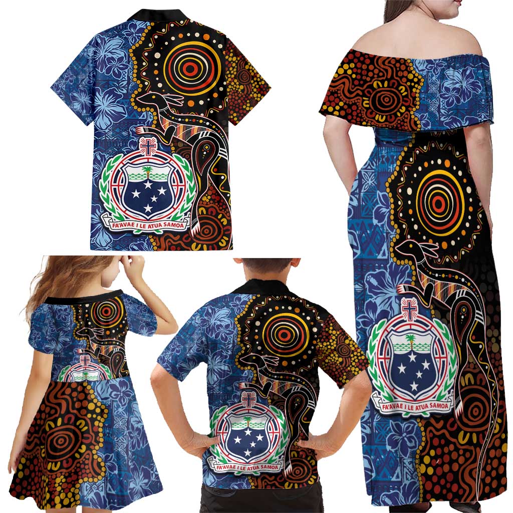 Samoa and Australia Together Family Matching Off Shoulder Maxi Dress and Hawaiian Shirt Kangaroo and Tribal Hibiscus Aboriginal Pattern LT03 - Polynesian Pride