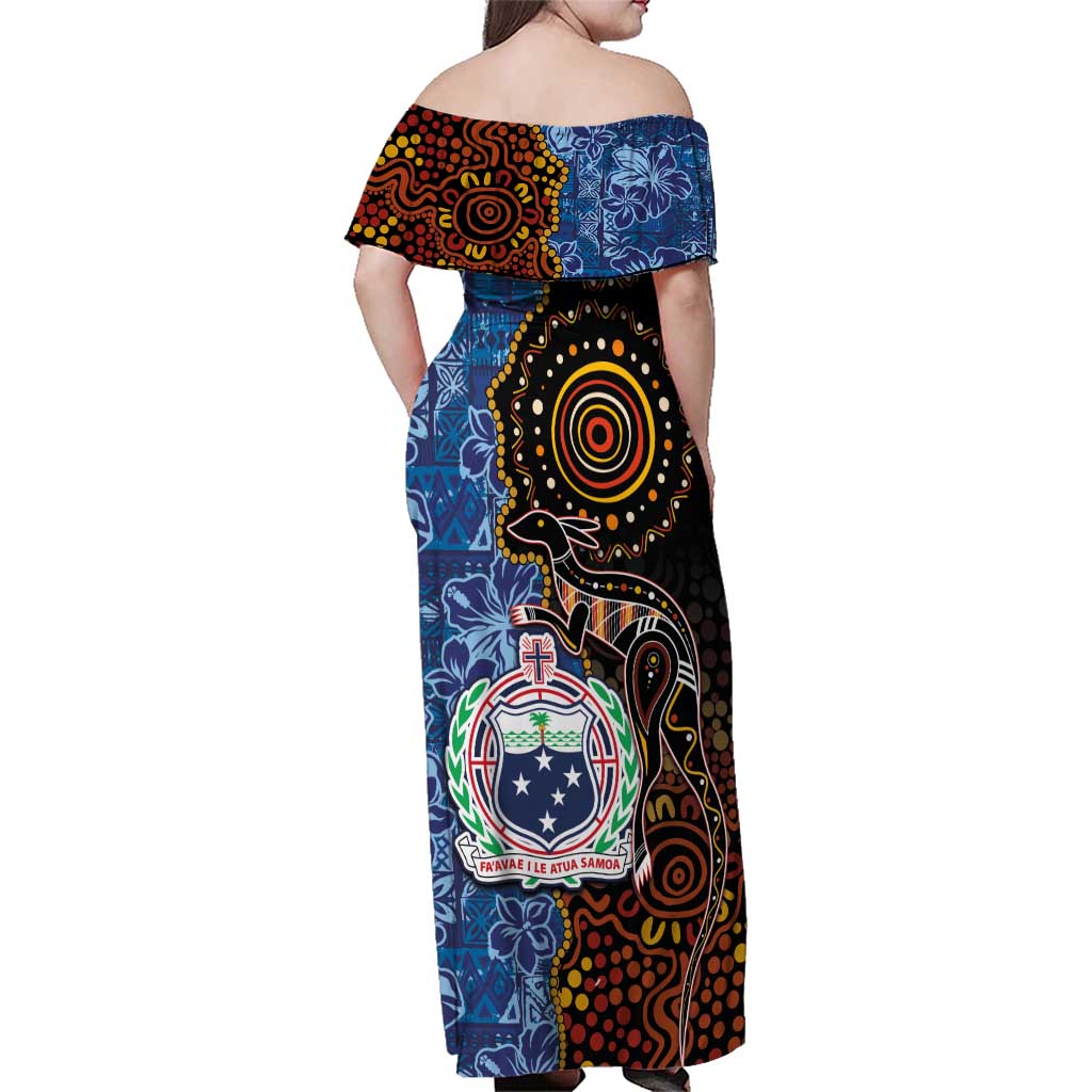 Samoa and Australia Together Family Matching Off Shoulder Maxi Dress and Hawaiian Shirt Kangaroo and Tribal Hibiscus Aboriginal Pattern LT03 - Polynesian Pride