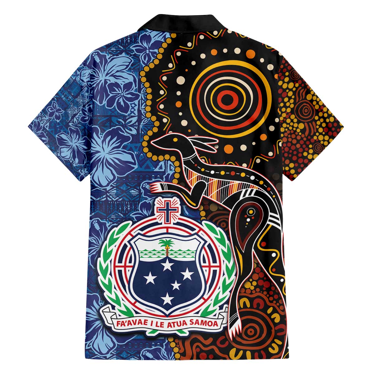 Samoa and Australia Together Family Matching Off Shoulder Short Dress and Hawaiian Shirt Kangaroo and Tribal Hibiscus Aboriginal Pattern LT03 - Polynesian Pride