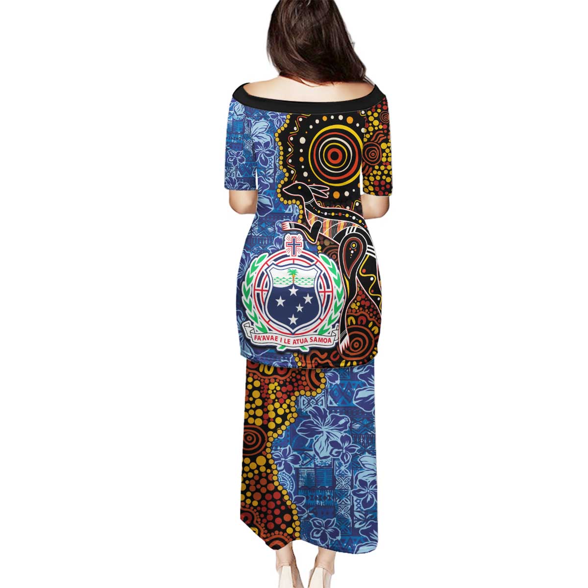 Samoa and Australia Together Family Matching Puletasi and Hawaiian Shirt Kangaroo and Tribal Hibiscus Aboriginal Pattern LT03 - Polynesian Pride