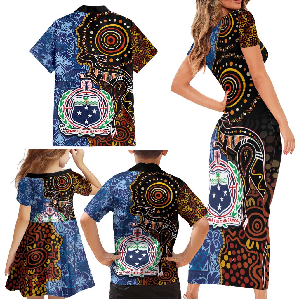 Samoa and Australia Together Family Matching Short Sleeve Bodycon Dress and Hawaiian Shirt Kangaroo and Tribal Hibiscus Aboriginal Pattern LT03 - Polynesian Pride