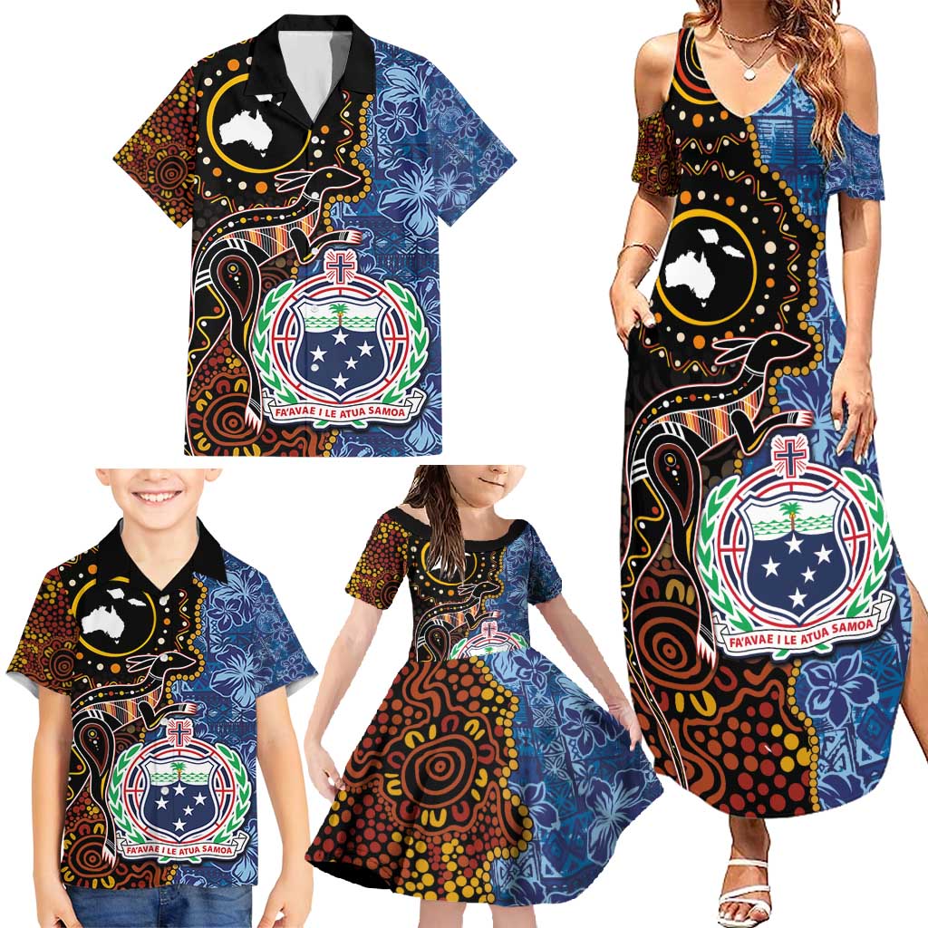 Samoa and Australia Together Family Matching Summer Maxi Dress and Hawaiian Shirt Kangaroo and Tribal Hibiscus Aboriginal Pattern LT03 - Polynesian Pride